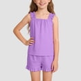 thumbnail image 4 of mgoYE Girl Sets Size 7-8 Toddler Girl Clothes Layered Ruffle Top Floral Shorts Cute Toddler Girls Summer Outfits 2Pcs Clothing Set(Purple,9-10 Years), 4 of 7