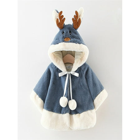 Kids Children Baby Christmas Costume Deer Hooded Cloak Cape Robe Coat Boys Girls