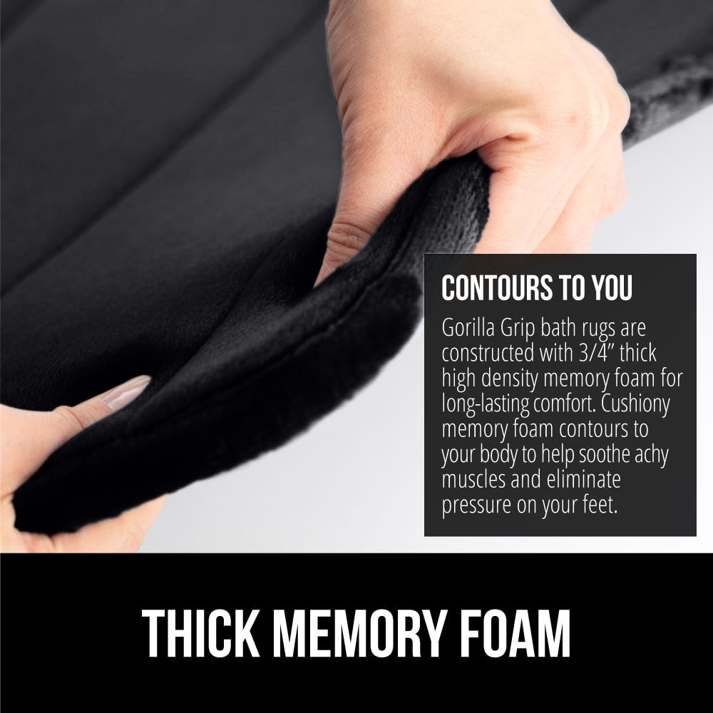 GORILLA GRIP Bathroom Rug, Soft Absorbent Memory Foam Shower Floor Mat, 36x24 Black