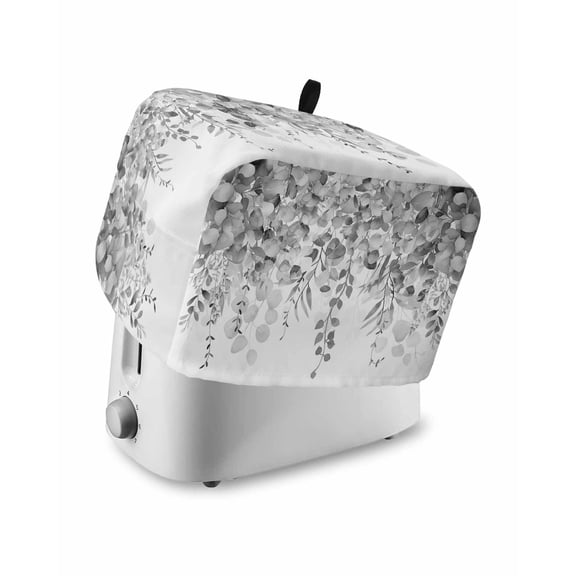 Grey Botanical Toaster Cover 4 Slice, Weeping Eucalyptus Leaves Watercolor Dustproof Bread Machine Oven Cover with Storage Pockets, Fits Most Kitchen Toasters Protector