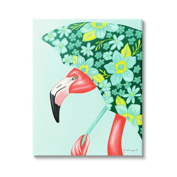 Stupell Industries Summery Pink Flamingo Floral Petal Patterned Umbrella Graphic Art Gallery Wrapped Canvas Print Wall Art, Design by Amelie Legault