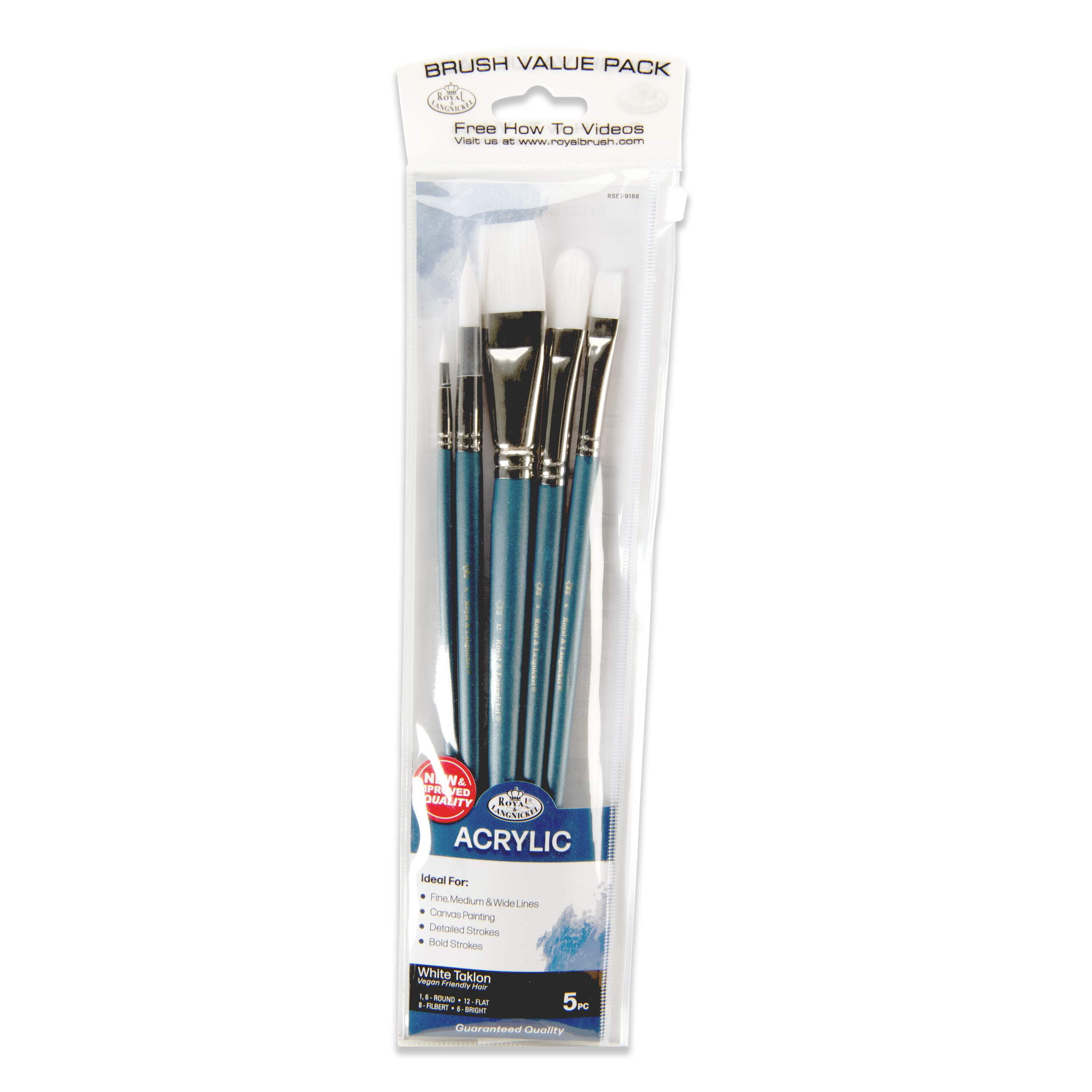 (2 pack) Royal & Langnickel Assorted Shaped White Taklon Art Brushes 5 piece