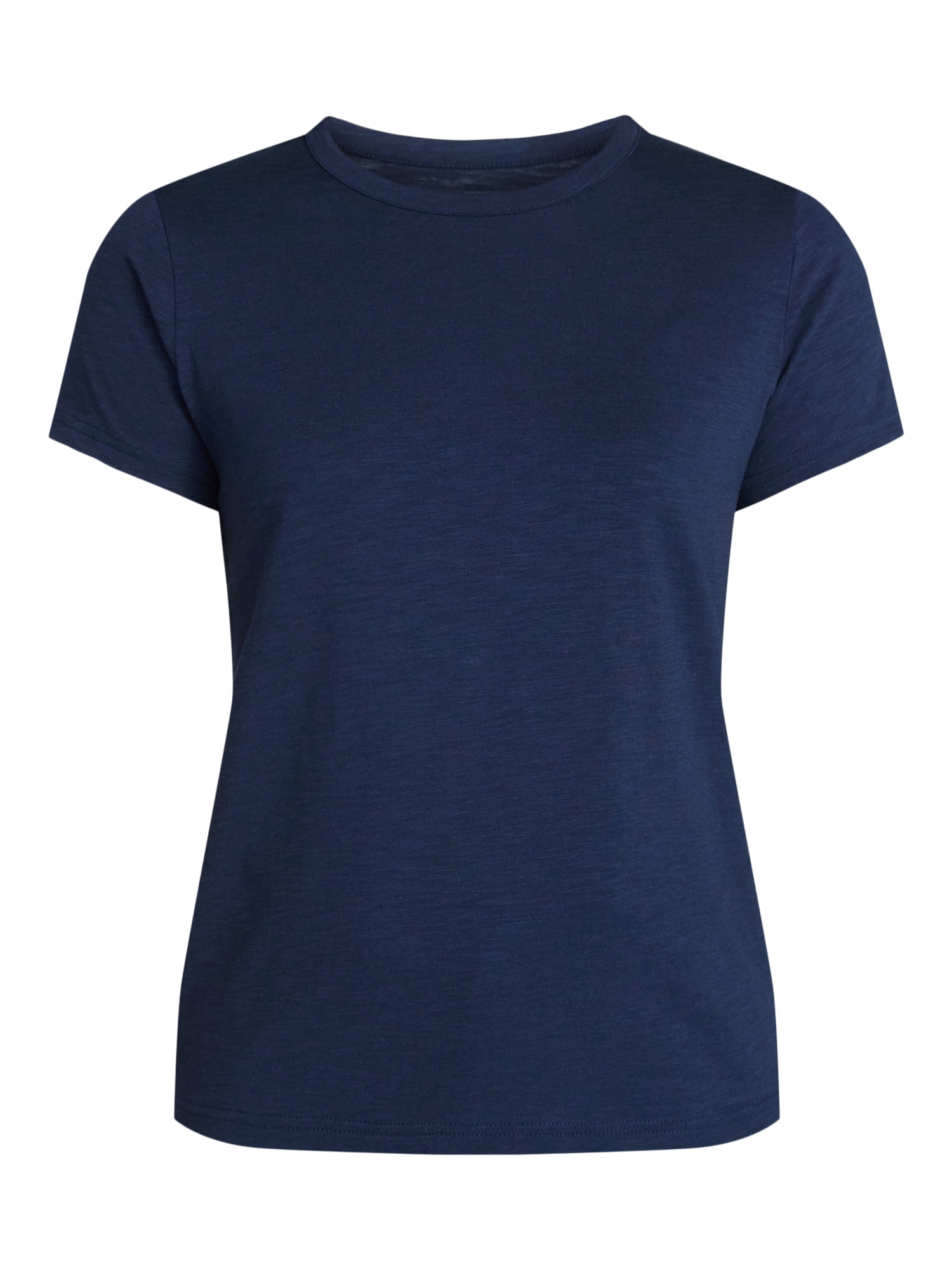 Time and Tru Women's Slub Crewneck Tee with Short Sleeves, Sizes 1X-4X