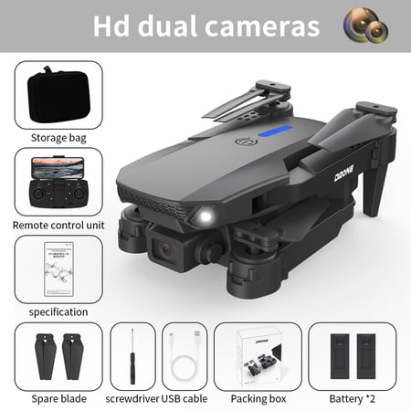 E88 4K Ultra-Clear Professional Aerial Photography Folding Drone Four-axis Aircraft Remote Control Aircraft 2pcS Batteries,Black,Double Cameras