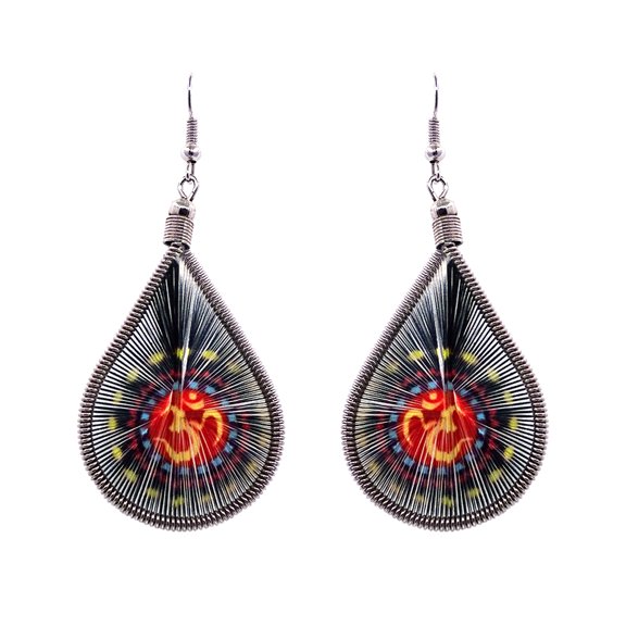 Om Sign Graphic Silk Thread Teardrop Dangle Earrings - Womens Fashion Handmade Jewelry Spiritual Accessories