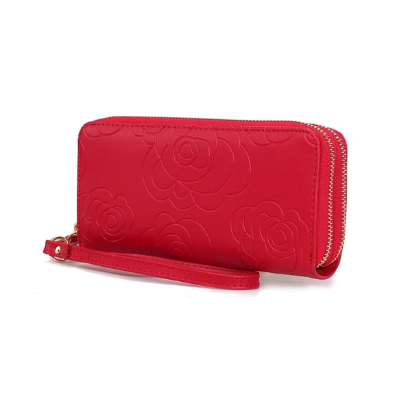MKF Collection Ellie Women’s Genuine Leather Flower-Embossed Wristlet Wallet by Mia K - Red