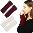 thumbnail image 1 of 2 pares de calentadores de brazos de invierno para mujer, guantes cálidos sin dedos tejidos a mano, 1 of 7