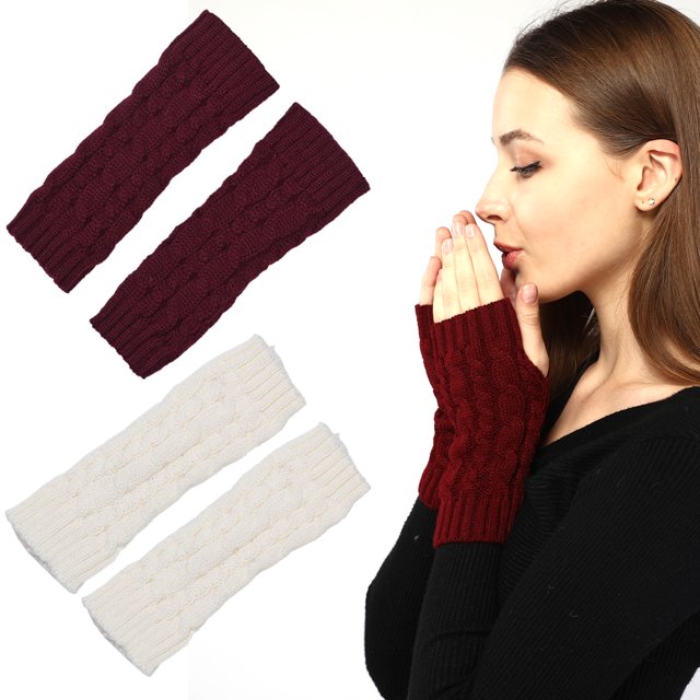 2 pares de calentadores de brazos de invierno para mujer, guantes cálidos sin dedos tejidos a mano