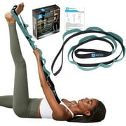 A AZURELIFE Stretch Strap with 11 Loops, Half Elastic Stretching Strap Band - Stretch Tool for Yoga Physical Therapy, Dance and Pilates, Gymnastics, Hamstring Strength Training with Instruction Guide