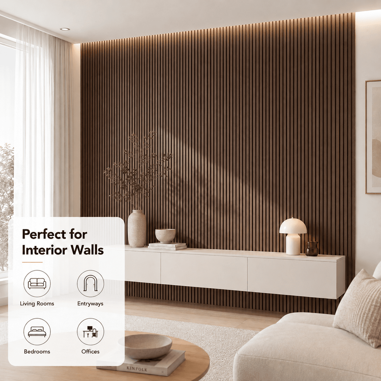 Yeslife 6-Piece 94.49'' x 5.7''x 0.67'' Solid Wood Slat Wall Panels for Interior and Ceiling Decor,22.44 Sq.ft/Case,Walnut