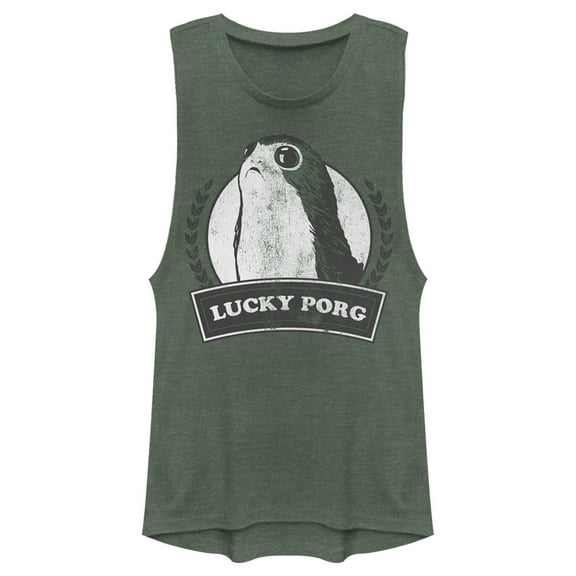 Junior's Star Wars The Last Jedi St. Patrick's Day Lucky Porg Festival Muscle Graphic Tee Pine Green Heather X Small
