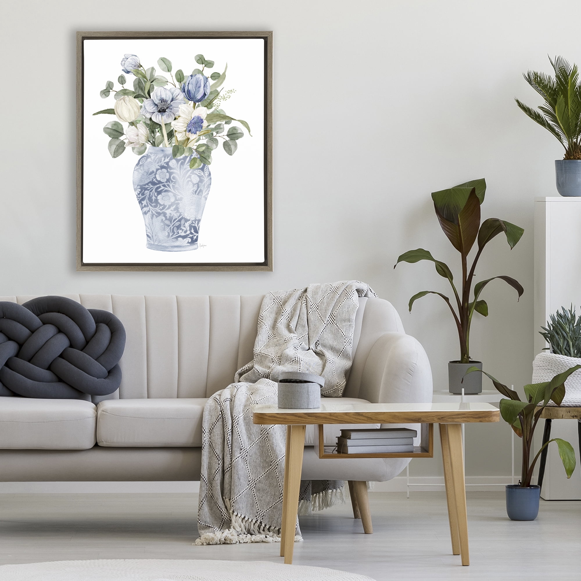Stupell Industries Ornate Vase Tulips Brown Framed Floater Canvas Wall Art, design by Livi Finn