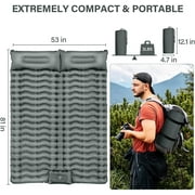 Double Camping Sleeping Pad, Inflatable Camping Pad with Foot Press, Ultralight 2-Person Camping Mat with Pillow for Camping, Hiking, Traveling, Backpacking, Tent-Grey