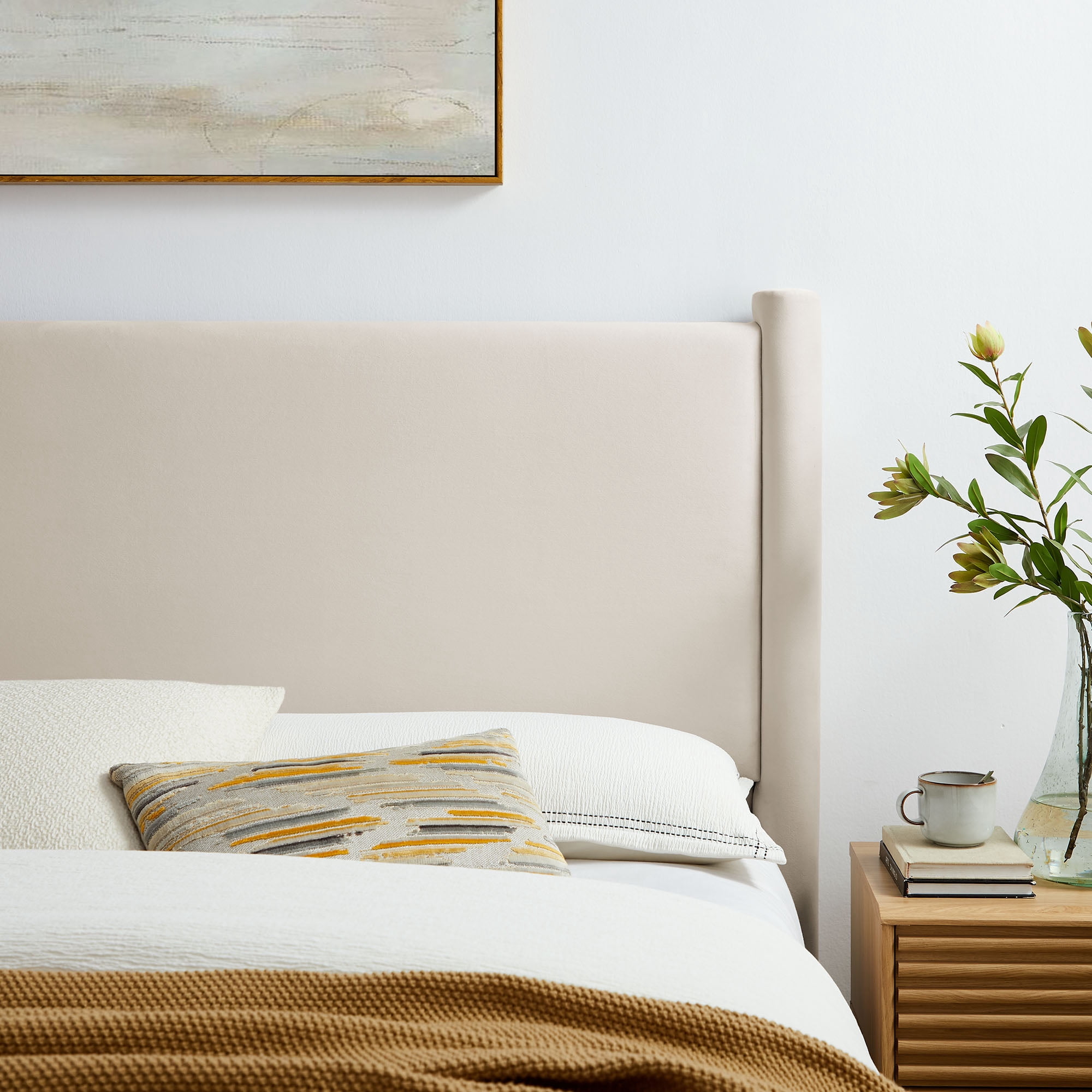 Rael Performance Velvet Full Headboard in Alabaster