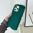 thumbnail image 3 of Compatible with iPhone 15 Pro Max Plush Case Stripe Pattern Fluffy Fuzzy Furry Warm Plush Phone Case Girly Women Girls Smooth Cozy Winter Soft TPU Warm Hair Fur Shockproof Phone Cover, Green, 3 of 12
