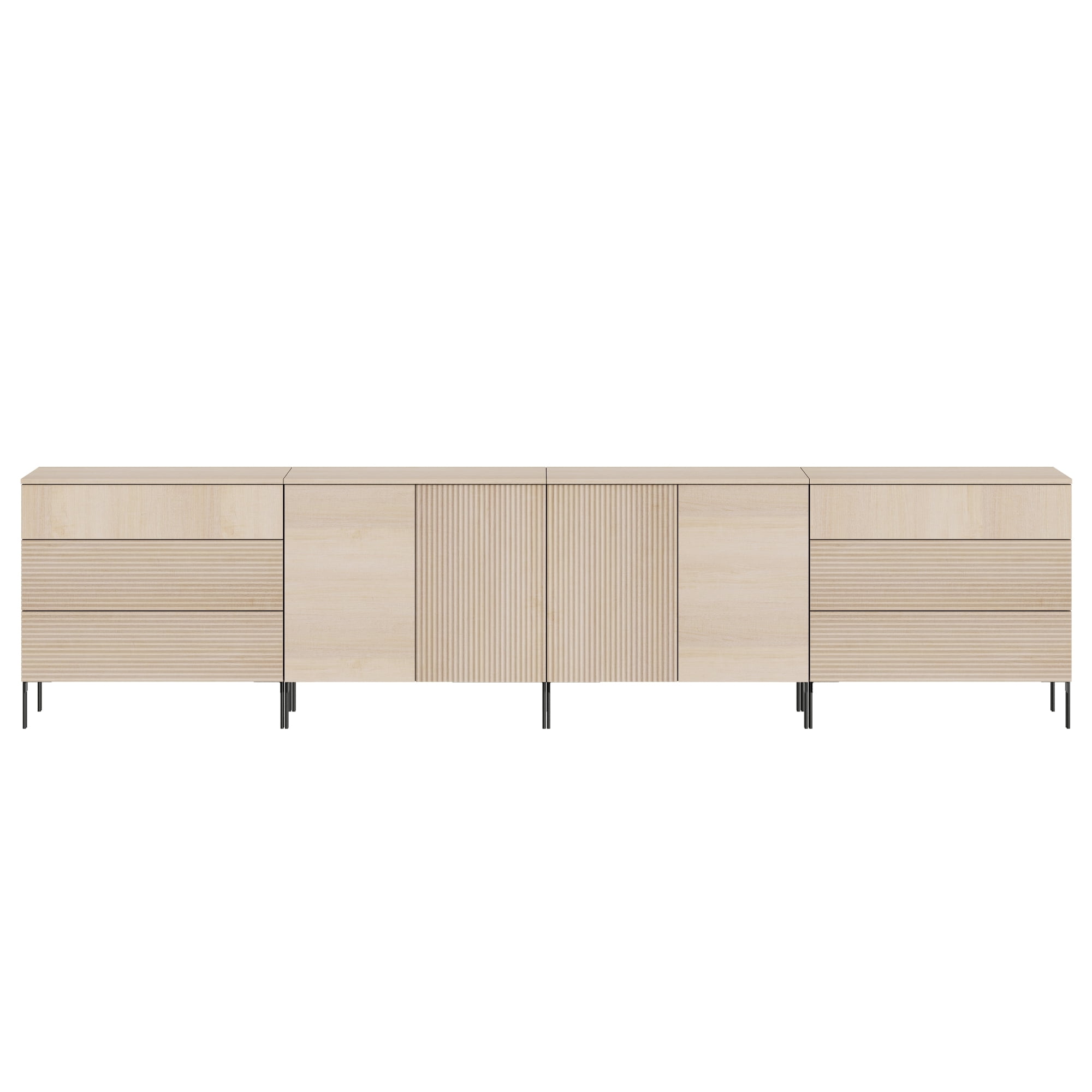 WAMPAT 126" TV Stand for TVs up to 120 Inch, Fluted Wood Media Console with 6 Drawers and 4 Doors, Push-to-Open Entertainment Center with Adjustable Shelves