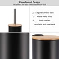 thumbnail image 4 of Black Bathroom Set with Bamboo Lid - Matte Metal Trash Can and Toilet Brush, 4 of 8