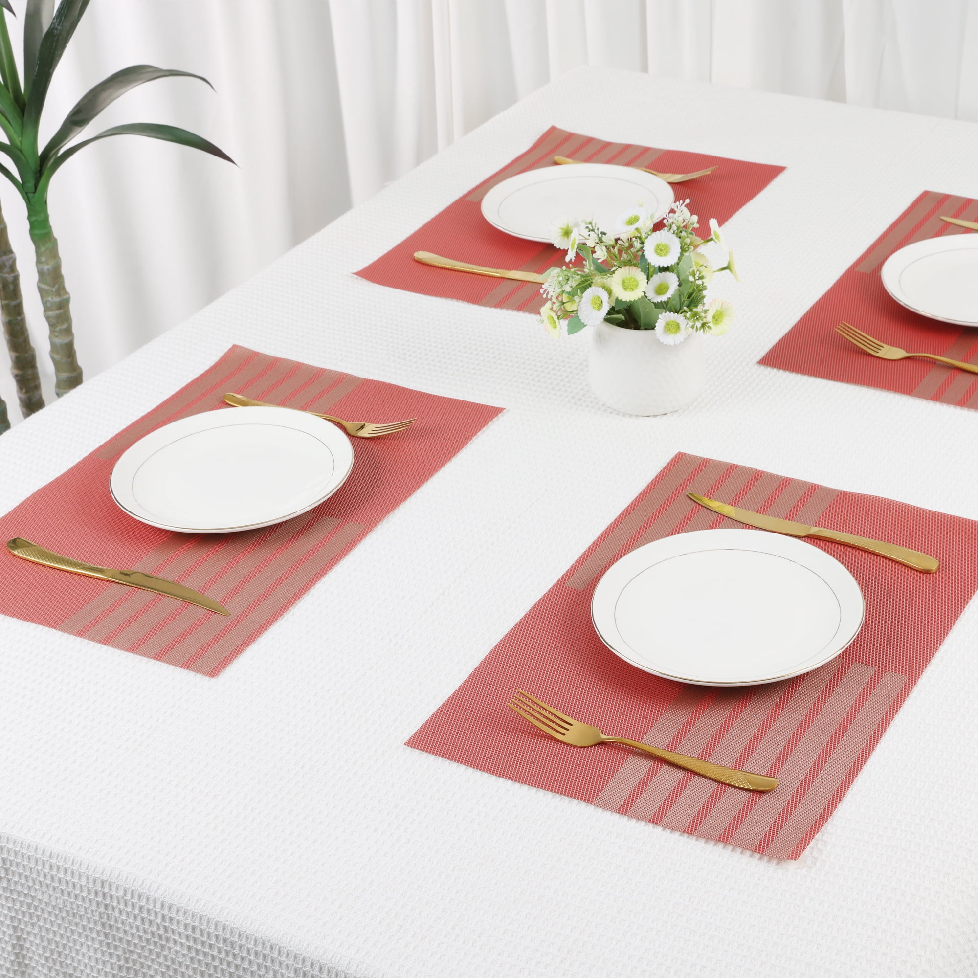 Unique Bargains Set of 6 Placemats for Kitchen Dining Table Decor Red 18x12in