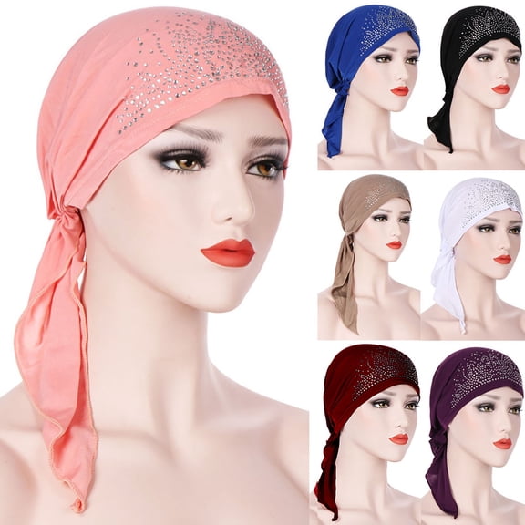 Pre Tied Chemo Head Scarf Beanie Skull Cover Cap for Women Black One Size