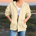 thumbnail image 4 of XUNKUSGA Hoodies for Women Zip Up Lightweight Solid Color 3/4 Sleeve Jackets for Women Fashion Basic Casual Sweatshirt for Women with Slant Pockets S-2XL,Beige, 4 of 9