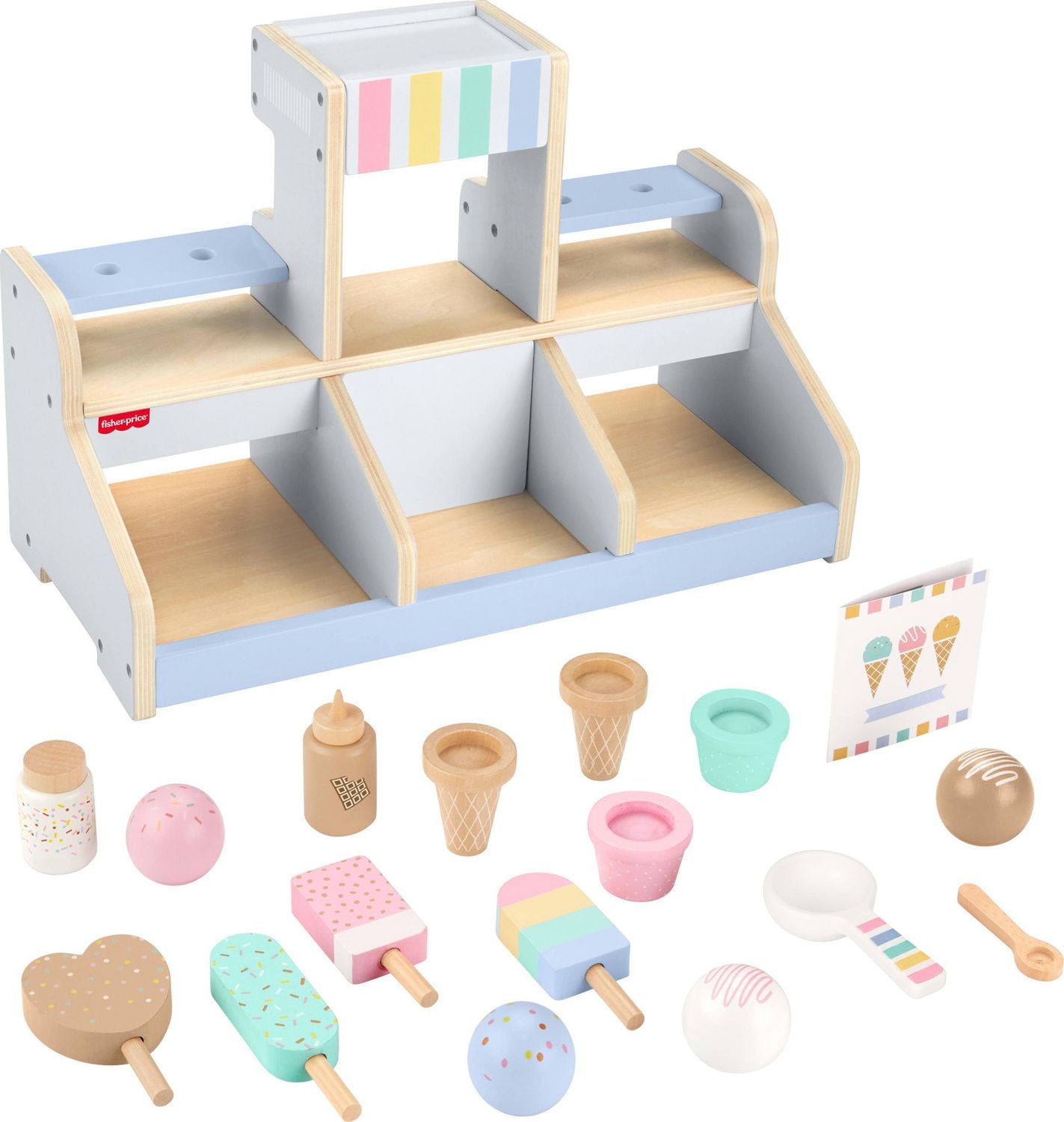 Fisher-Price Wooden Ice Cream Shop Set for Preschool Pretend Play