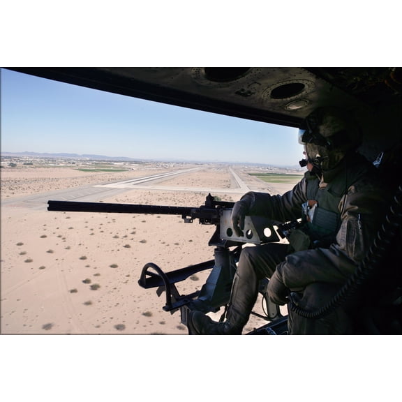 24"x36" Gallery Poster, .50-cal machine gun aboard UH-1N Huey attack helicopter