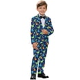 thumbnail image 2 of Xoenoiee Colorful Dinosaur Leaves Print Boy Suits Slim Fit 2 Pieces Beige Suit for Boys Formal Wedding Outfit Kids Prom Tuxedo Dresswear Set, 7-8 Years, 2 of 7