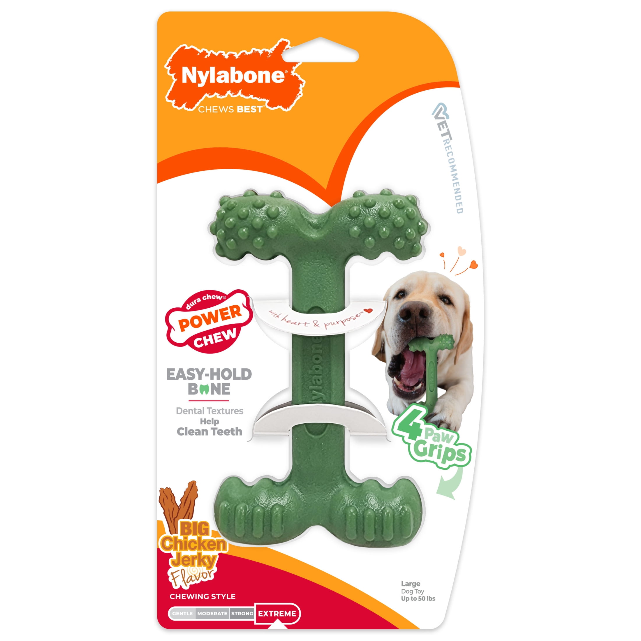 (4 pack) Nylabone Power Chew Easy Hold Bone Dog Toy, Dog Chew Toy, Chicken Jerky Flavor, Large, 1 Count