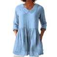 thumbnail image 2 of Blue Young Adult Tops Women's Fashionable and Casual Solid Color Cotton Linen Doll Collar Long Sleeve Loose Top T Shirt Going Out Tops for Women, 2 of 6