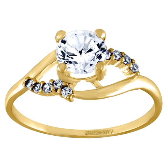 14k Yellow Gold Womens Cubic Zirconia Polished Finish Engagement Ring 7mm Long Engagement Ring for Women