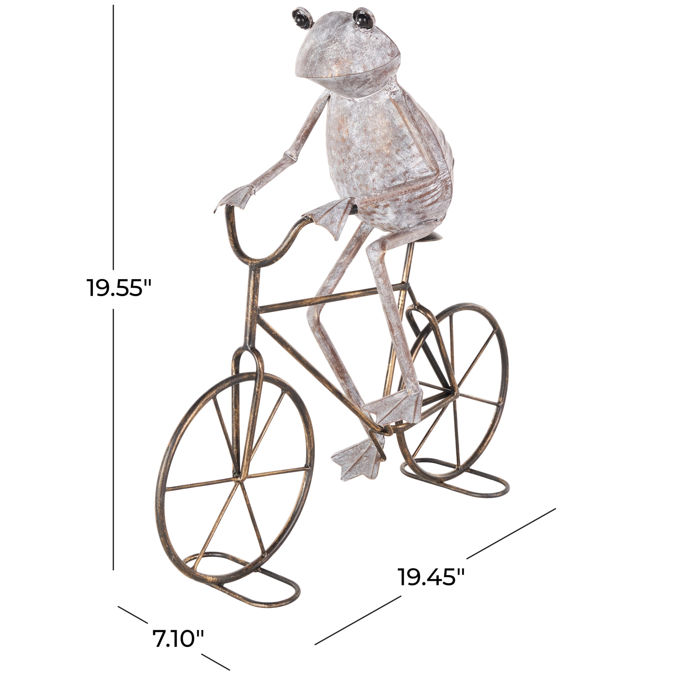 DecMode 20" On Bicycle Frog Garden Sculpture with Gold Accents