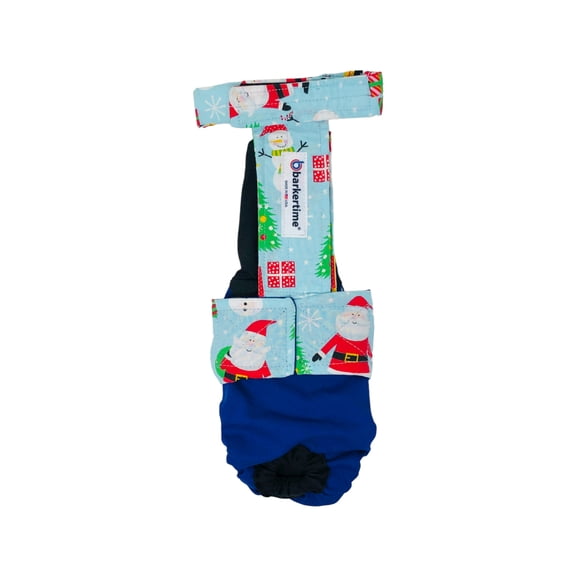 Barkertime Santa Claus with Snowman on Blue Dog Diaper Overall