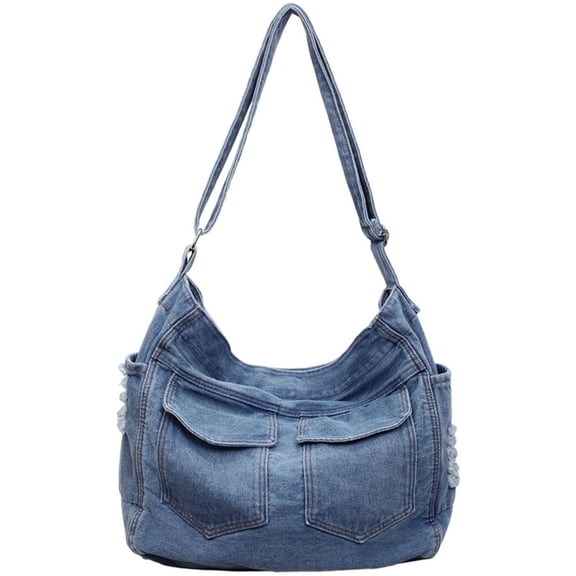 Yvsxxv Blue Denim Adjustable Messenger Shoulder Bag, Travel Daily Use, 1 Pc