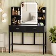 thumbnail image 6 of Homieasy Vanity Desk with LED Lighted Mirror, Makeup Desk with 5 Storage Shelves & 2 Drawers, Vanity Table, Modern Dressing Table with 3 Color Lighting Options,Black, 6 of 8