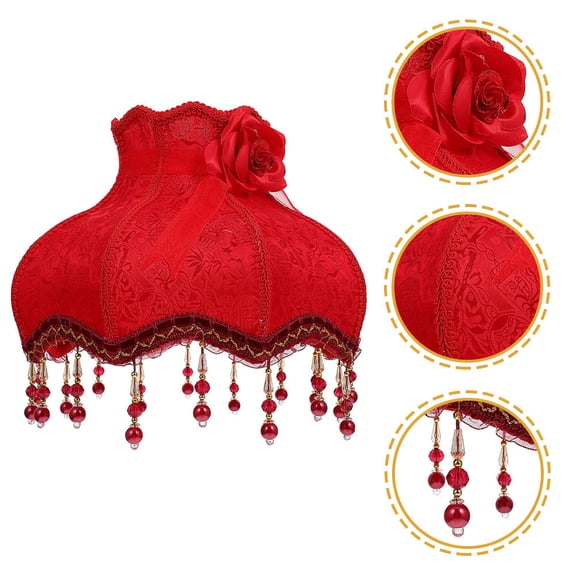 LEORX Vintage Dome Lamp Shade Red Cloth Eye Protection for Office Users 1Pack