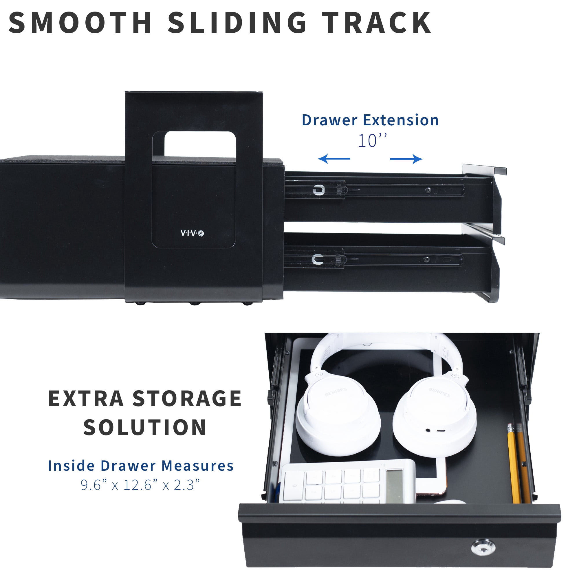 VIVO Black Under Desk Lockable Pull Out Storage Drawers, Workspace Organizer