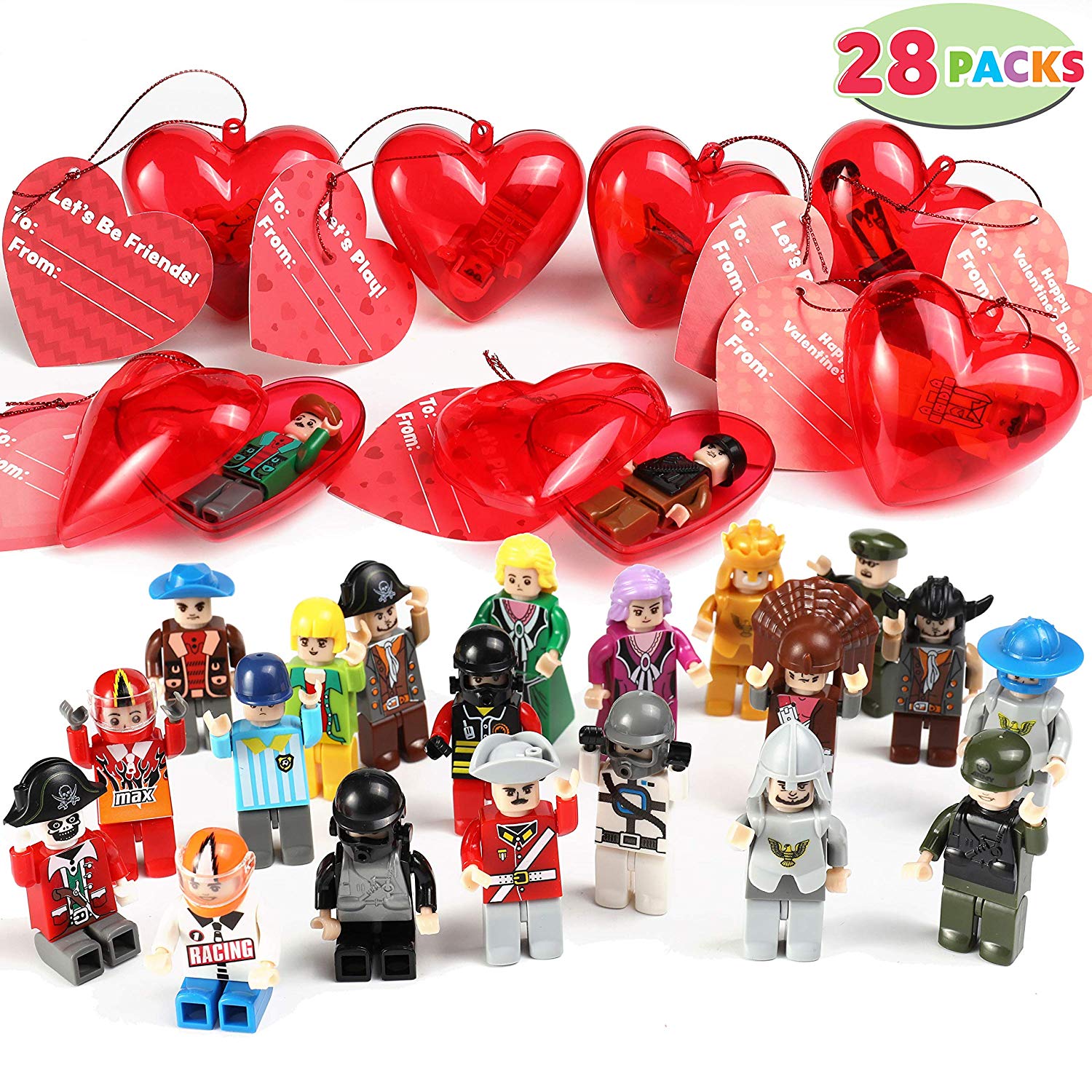 28 packs kids valentine party favors, 28 dinosaur figures filled hearts 28 Pack Classroom Exchange Party Favors, Kids Valentine Party Favors