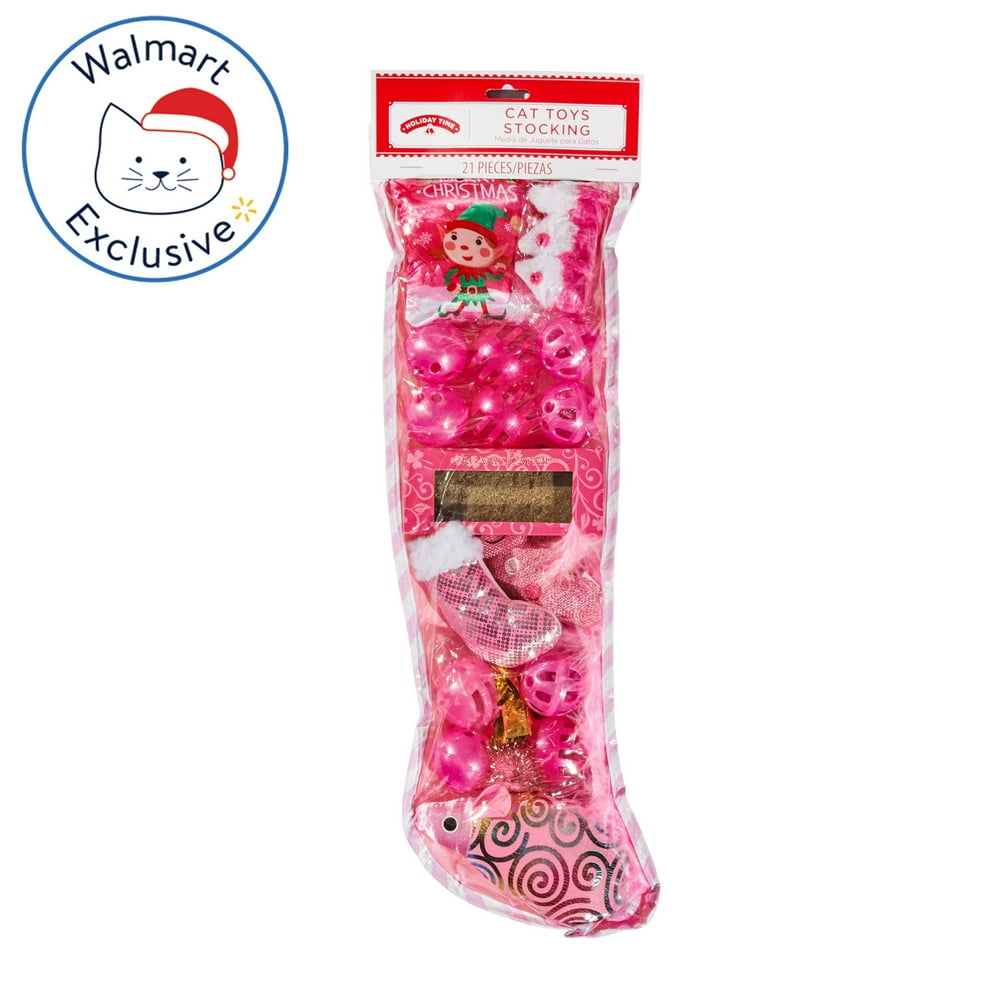 Holiday Time Cat Toys Stocking, 21 Pieces, Pink