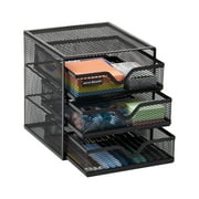 Mind Reader Mesh Mini 3 Tier Drawer Organizer, Desk Supplies Office Supplies Organizer, 3 Drawers, 1 Top Shelf, Black