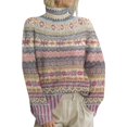 thumbnail image 1 of Breezora Chandail à Col Roulé Contemporain pour Femmes, Design à Imprimé Rétro, Manches Longues, Tricoté, Coupe Ample, Confort, Mode d'Automne, Taille TG, Rose Pâle, 1 of 4
