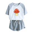 thumbnail image 2 of Ensembles pour Femmes Liquidation Ensemble Deux Pièces Manches Tombantes Manches Courtes Col Rond T-Shirt à Panneaux Shorts Gris L, 2 of 4