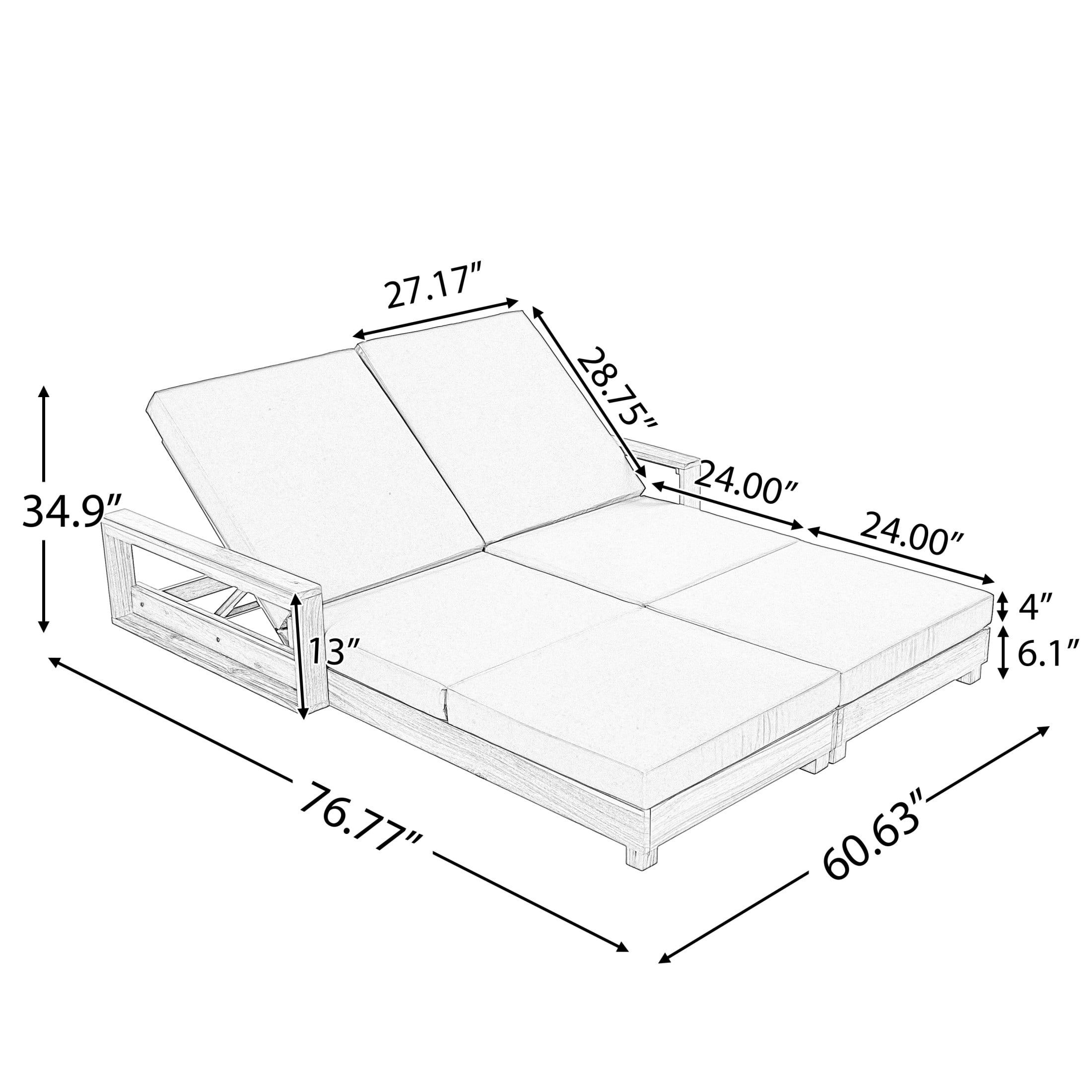 Christopher Knight Home Double Outdoor Chaise Lounge Set with 3-Fold Cushions, Light Natural+Dark Gray