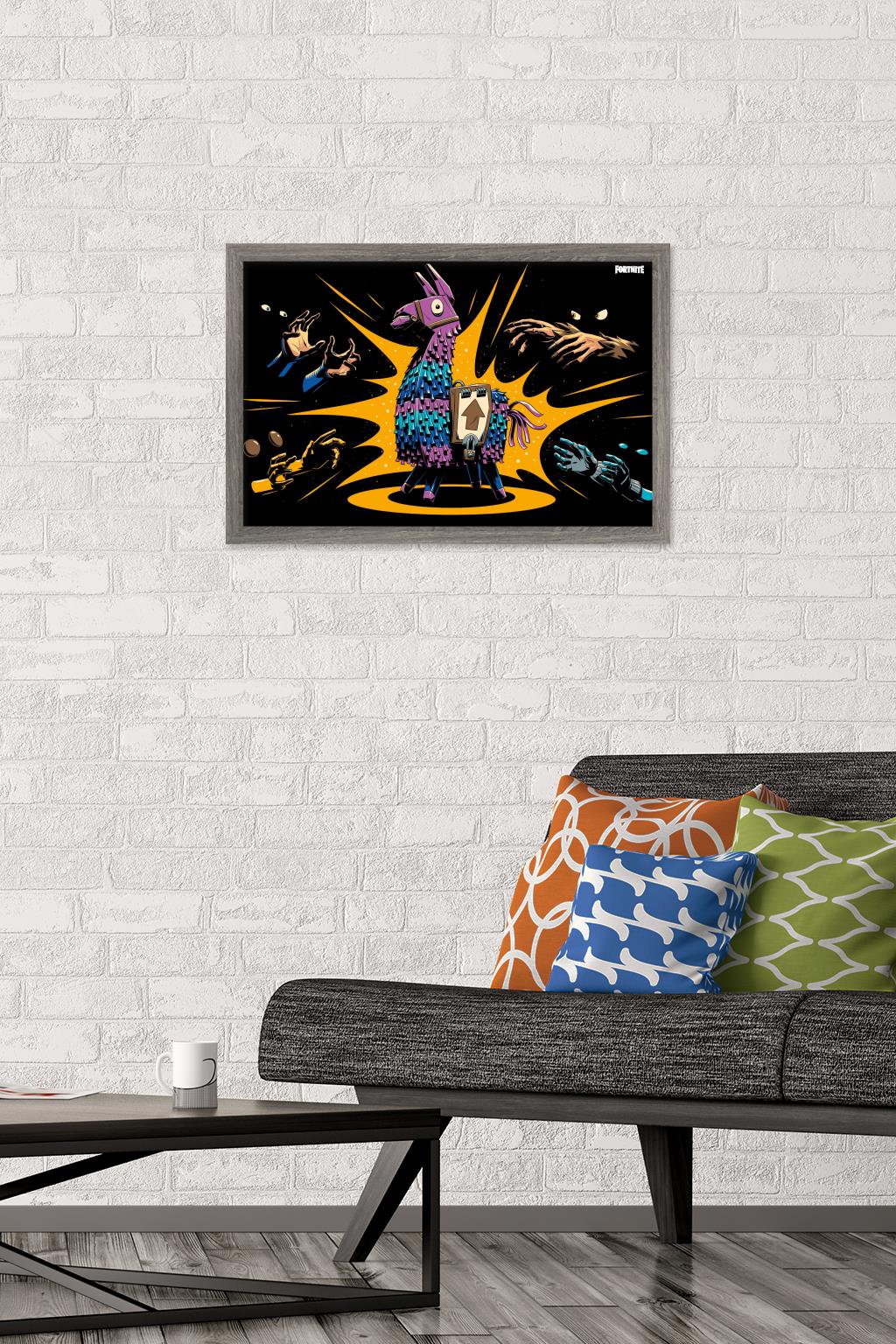 Fortnite - Loot Llama Lama Loading Screen Wall Poster, 14.725" x 22.375", Framed
