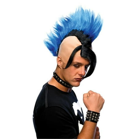 Cyber Punk Blue Mohawk Mens Adult Rocker Gothic Emo Costume Wig