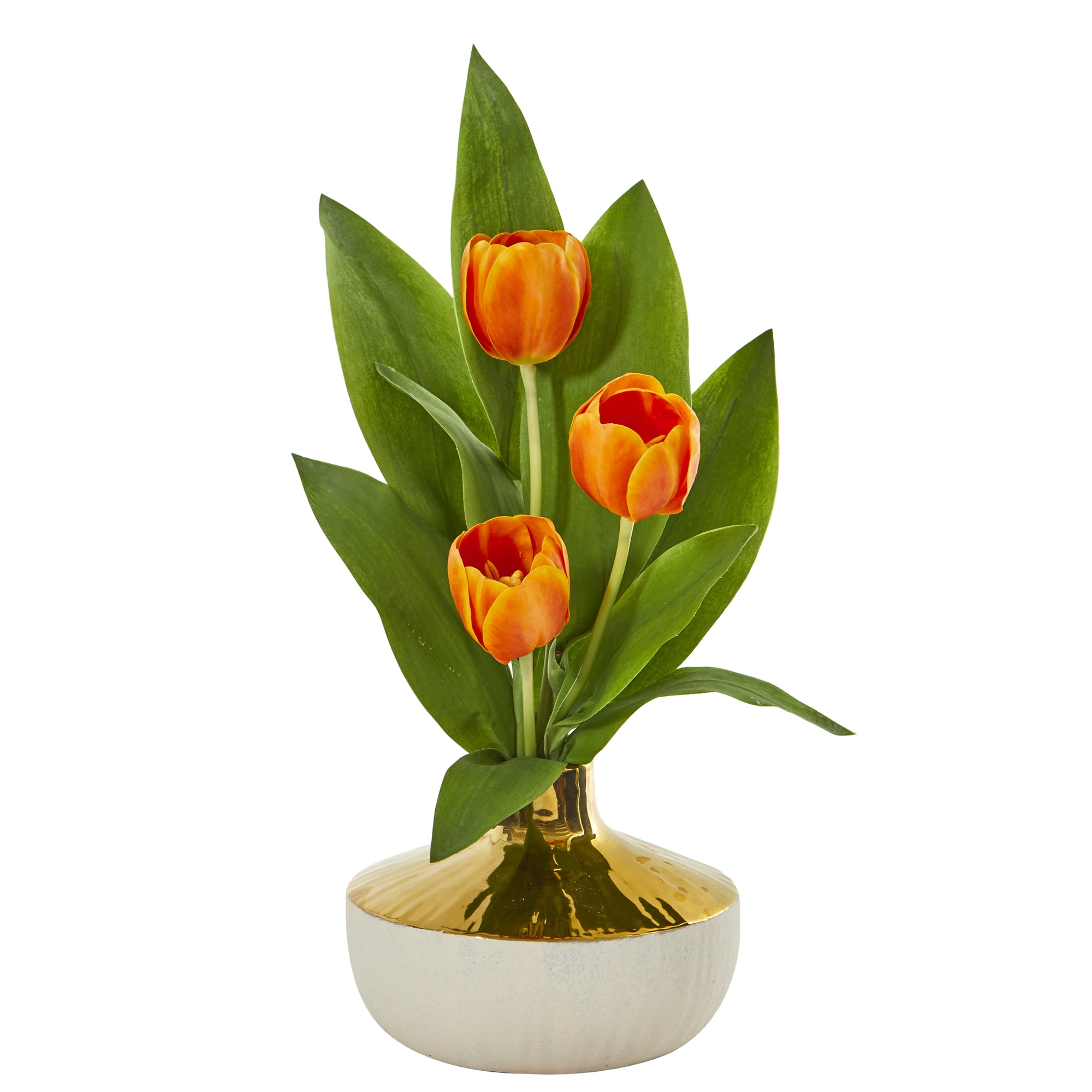 Nearly Natural 18in. Tulip Artificial Arrangement in Gold and Cream