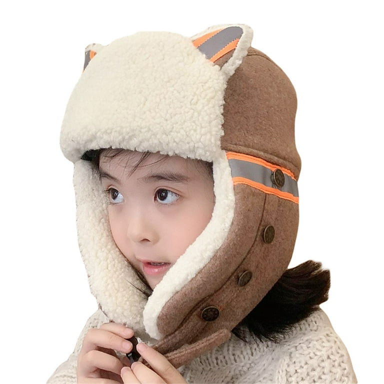 Toddler Trapper Hats Cute Cartoon Ear Fleece Lined Winter Kids