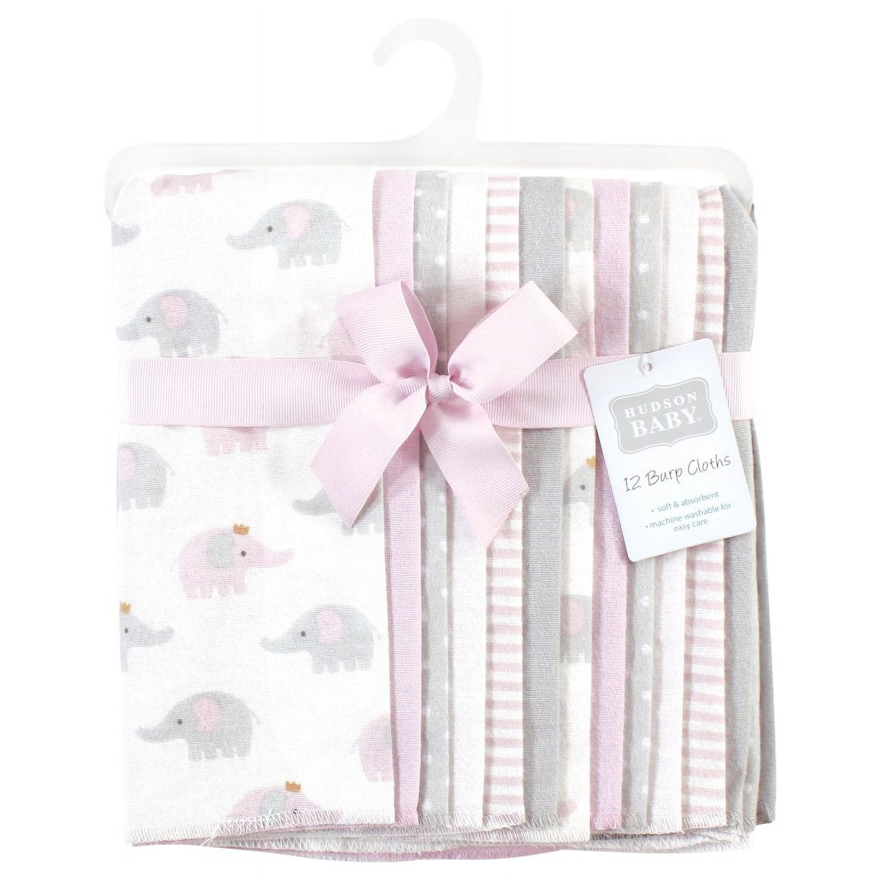 Hudson Baby Unisex Baby Cotton Poly Flannel Burp Cloths Bundle, Lilac Elephants, One Size