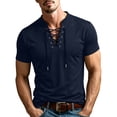 thumbnail image 5 of Josdec Men's Lace-Up V-Neck Short Sleeve T-Shirt Casual Stand Collar Fashion Tops for Summer Outing Daily Wear, Sizes S-XXL, 5 of 9