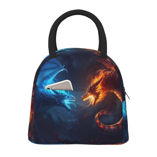 Easygdp Red And Blue Fire Dragon C Bolsa de Almuerzo Insulada Grande, Forro de Aluminio, Diseño Espacioso, a Prueba de Fugas, Ideal para Trabajo, Picnics, Viajes y Actividades al Aire Libre
