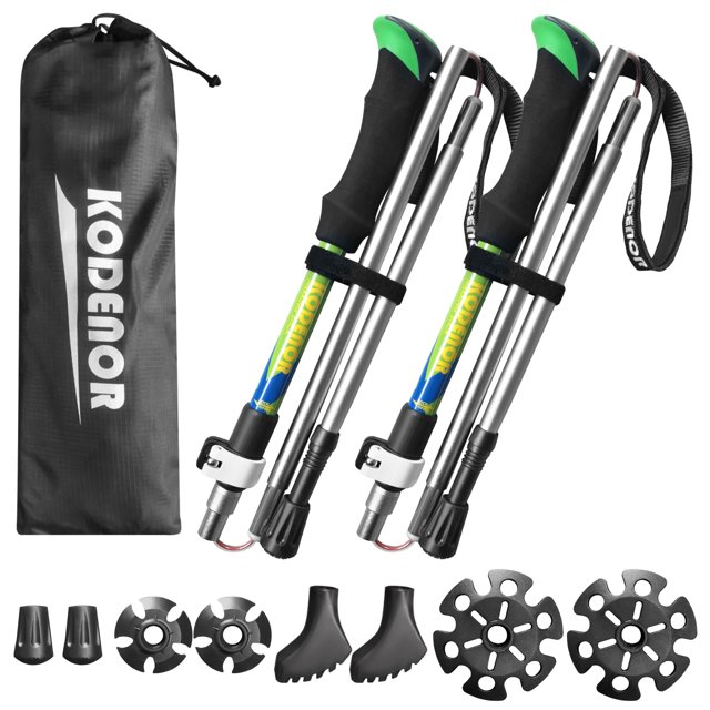 Ensemble de 2 Perches de Randonnée Pliables Hommes Femmes 5 Sections Perche de Marche Bâton de Randonnée Léger pour Randonnée Camping Voyage Escalade